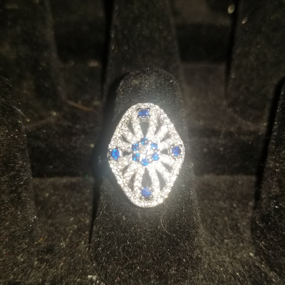 NWT Genuine Blue and White Sapphire .925 Sterling Silver Ring